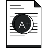graphic of a page of text with "A+" in a circle in the center