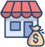 storefront with money bag icon