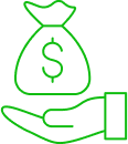 icon of money bag above hand
