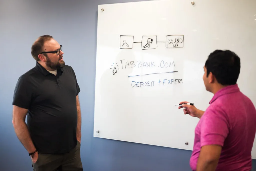 TAB Bank staff at whiteboard